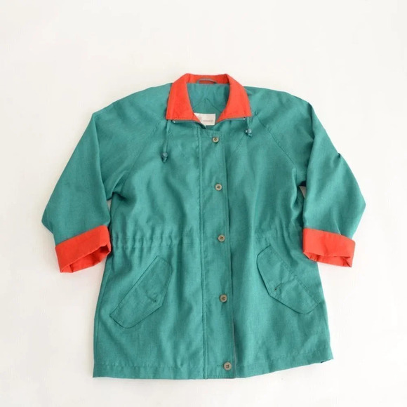 Vintage North Country Green Button and Zip Up Spring Jacket with Shoulder Pads S - Picture 4 of 13